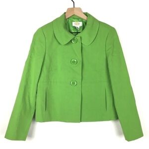 TALBOTS Blazer Jacket Linen Neon Green Peter Pan Collar Solid Petite Size 8P